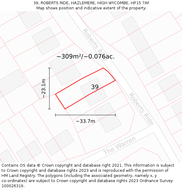 39, ROBERTS RIDE, HAZLEMERE, HIGH WYCOMBE, HP15 7AF: Plot and title map