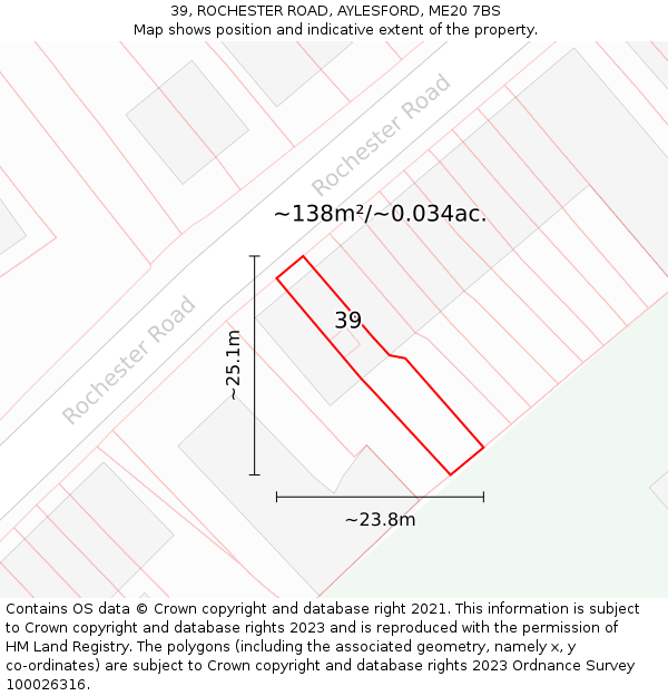 39, ROCHESTER ROAD, AYLESFORD, ME20 7BS: Plot and title map