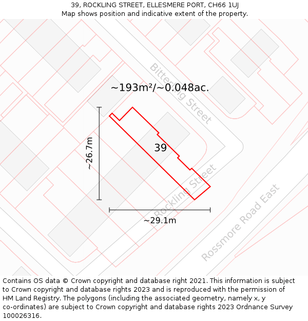 39, ROCKLING STREET, ELLESMERE PORT, CH66 1UJ: Plot and title map