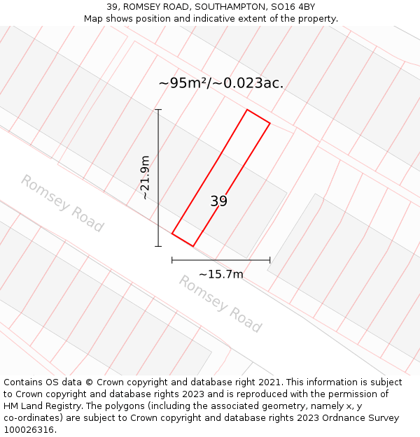 39, ROMSEY ROAD, SOUTHAMPTON, SO16 4BY: Plot and title map