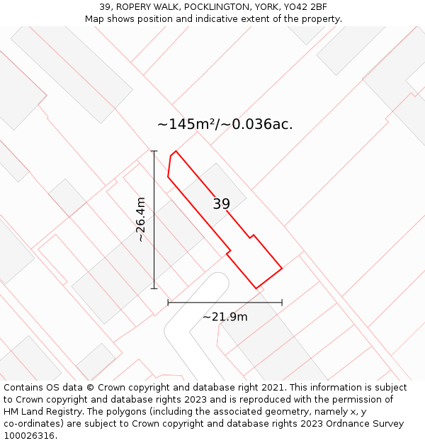 39, ROPERY WALK, POCKLINGTON, YORK, YO42 2BF: Plot and title map