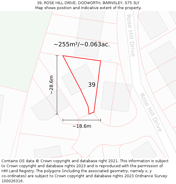 39, ROSE HILL DRIVE, DODWORTH, BARNSLEY, S75 3LY: Plot and title map