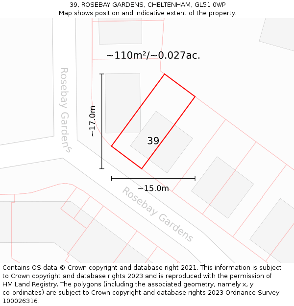 39, ROSEBAY GARDENS, CHELTENHAM, GL51 0WP: Plot and title map