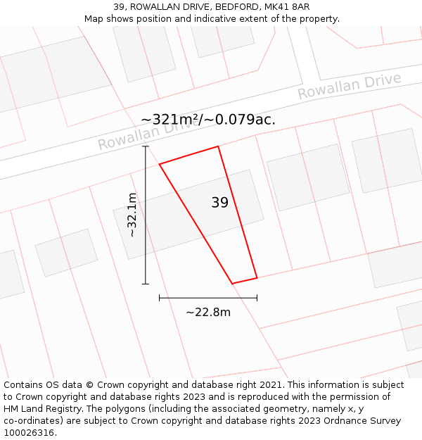 39, ROWALLAN DRIVE, BEDFORD, MK41 8AR: Plot and title map