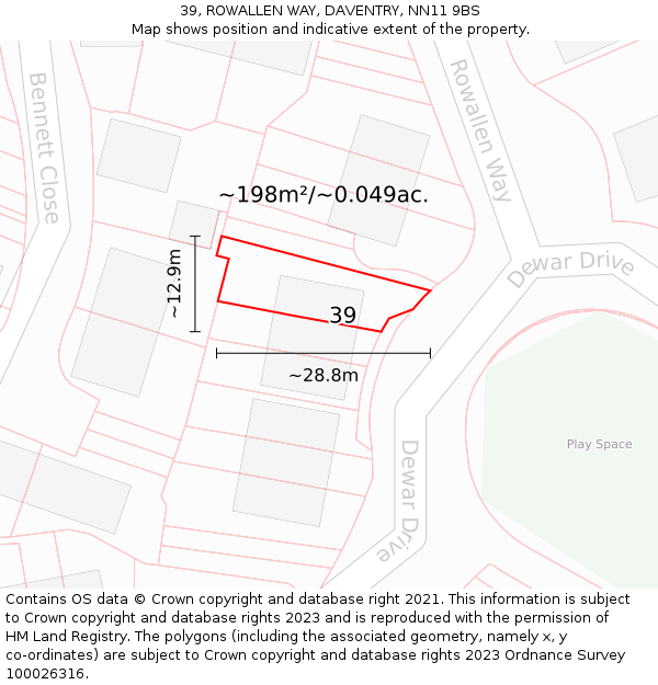 39, ROWALLEN WAY, DAVENTRY, NN11 9BS: Plot and title map