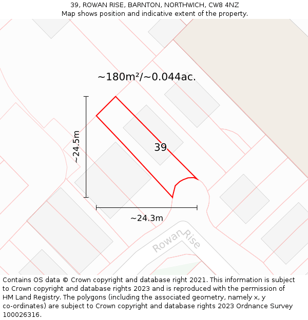 39, ROWAN RISE, BARNTON, NORTHWICH, CW8 4NZ: Plot and title map