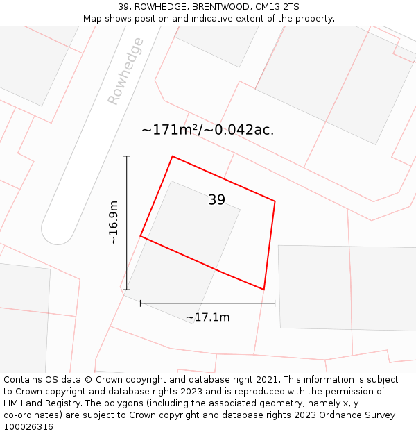 39, ROWHEDGE, BRENTWOOD, CM13 2TS: Plot and title map