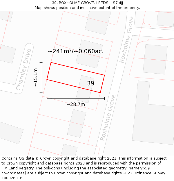 39, ROXHOLME GROVE, LEEDS, LS7 4JJ: Plot and title map