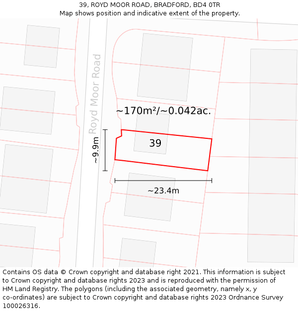 39, ROYD MOOR ROAD, BRADFORD, BD4 0TR: Plot and title map