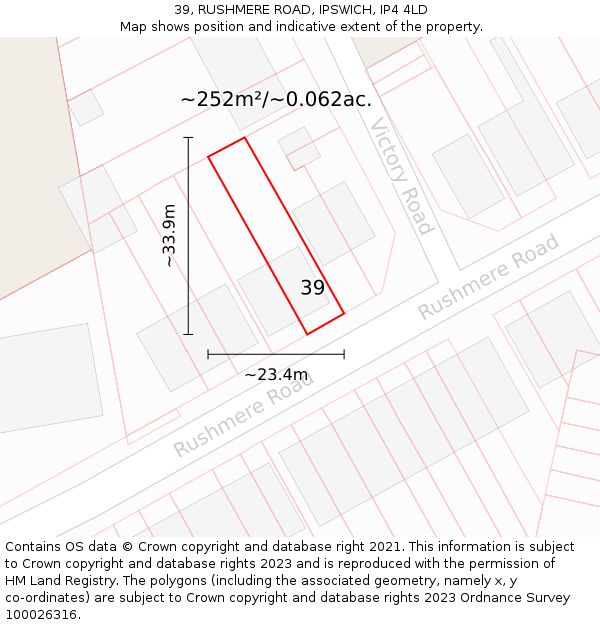 39, RUSHMERE ROAD, IPSWICH, IP4 4LD: Plot and title map