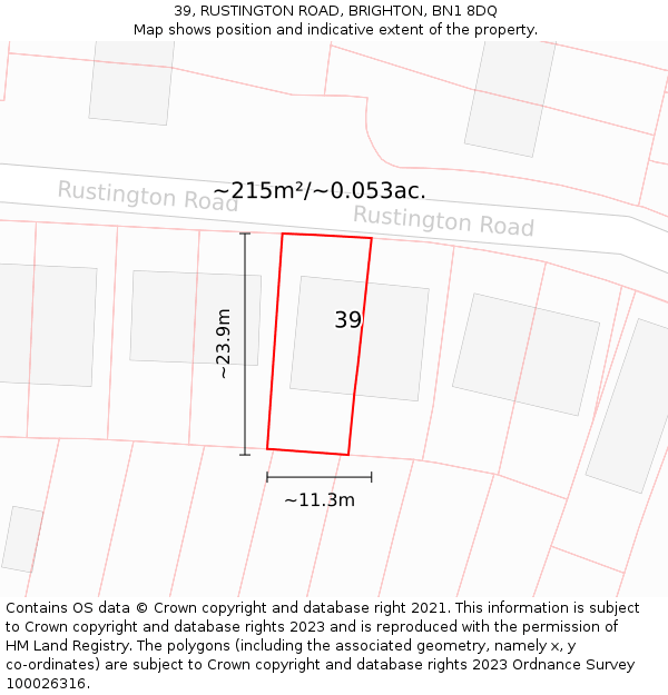 39, RUSTINGTON ROAD, BRIGHTON, BN1 8DQ: Plot and title map