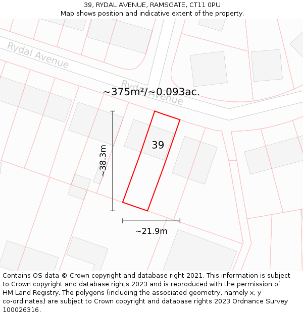 39, RYDAL AVENUE, RAMSGATE, CT11 0PU: Plot and title map