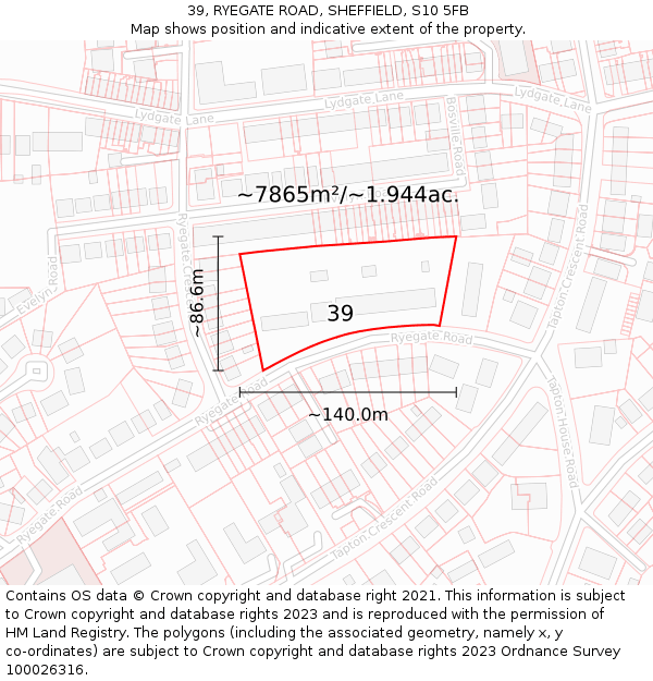 39, RYEGATE ROAD, SHEFFIELD, S10 5FB: Plot and title map