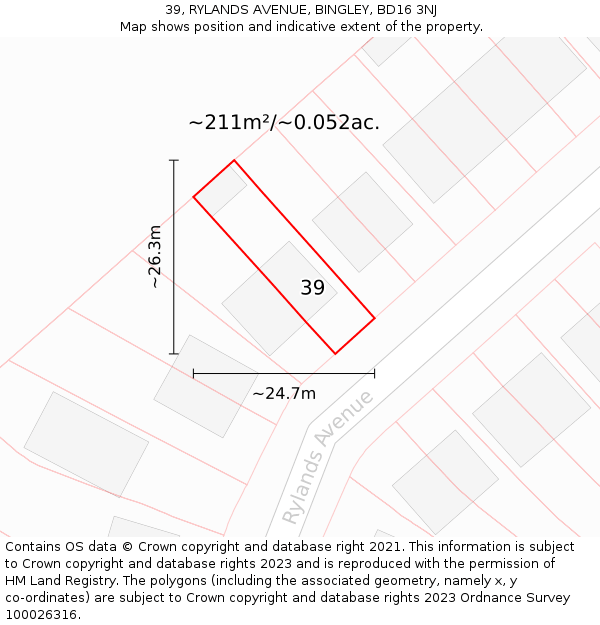 39, RYLANDS AVENUE, BINGLEY, BD16 3NJ: Plot and title map