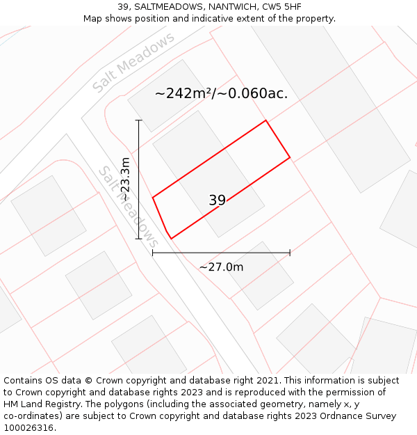 39, SALTMEADOWS, NANTWICH, CW5 5HF: Plot and title map