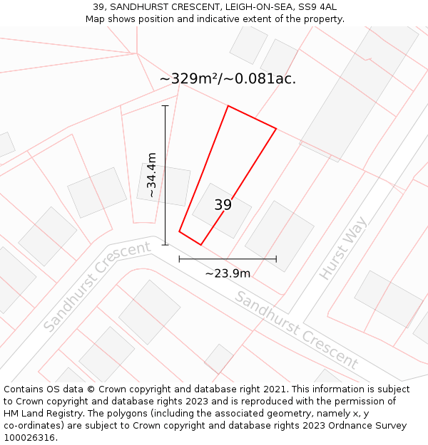 39, SANDHURST CRESCENT, LEIGH-ON-SEA, SS9 4AL: Plot and title map