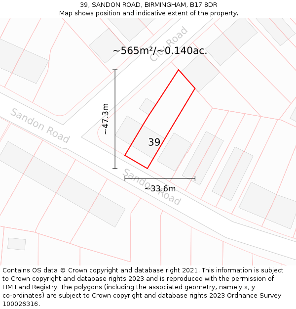 39, SANDON ROAD, BIRMINGHAM, B17 8DR: Plot and title map