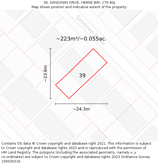 39, SANDOWN DRIVE, HERNE BAY, CT6 8QJ: Plot and title map