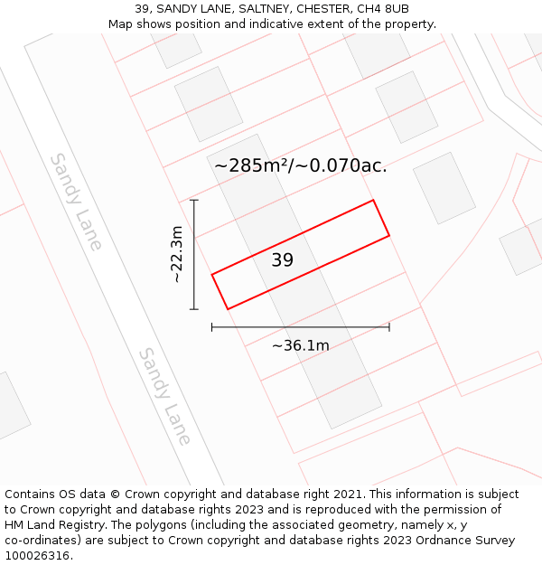 39, SANDY LANE, SALTNEY, CHESTER, CH4 8UB: Plot and title map