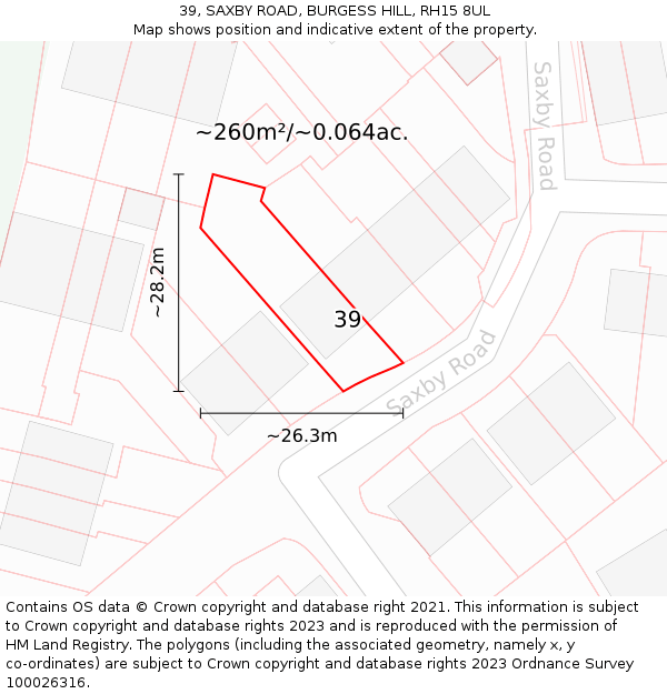 39, SAXBY ROAD, BURGESS HILL, RH15 8UL: Plot and title map