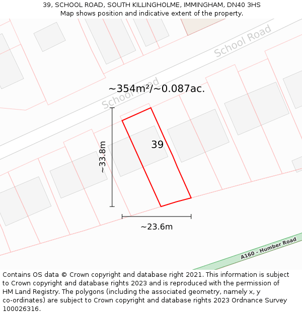 39, SCHOOL ROAD, SOUTH KILLINGHOLME, IMMINGHAM, DN40 3HS: Plot and title map