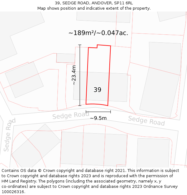 39, SEDGE ROAD, ANDOVER, SP11 6RL: Plot and title map