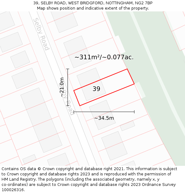 39, SELBY ROAD, WEST BRIDGFORD, NOTTINGHAM, NG2 7BP: Plot and title map