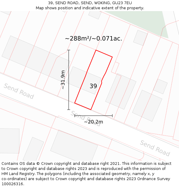 39, SEND ROAD, SEND, WOKING, GU23 7EU: Plot and title map