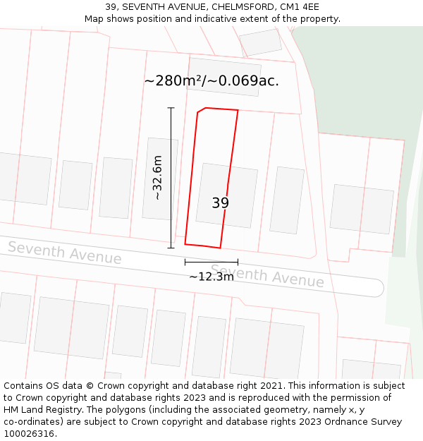 39, SEVENTH AVENUE, CHELMSFORD, CM1 4EE: Plot and title map