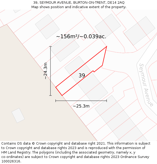 39, SEYMOUR AVENUE, BURTON-ON-TRENT, DE14 2AQ: Plot and title map