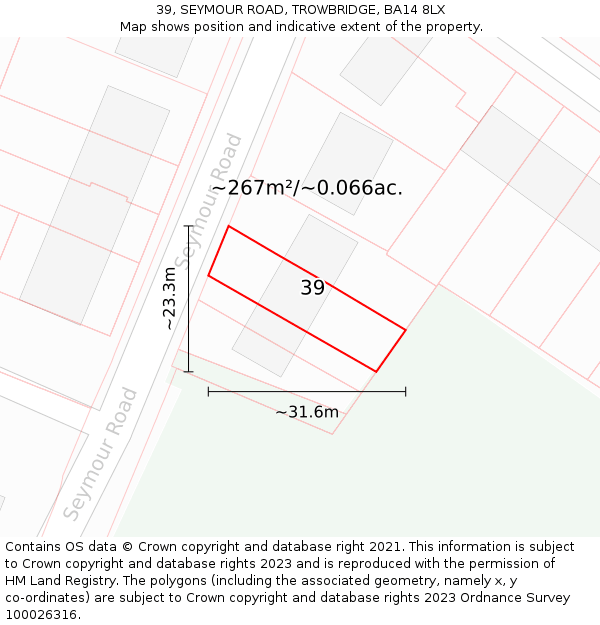 39, SEYMOUR ROAD, TROWBRIDGE, BA14 8LX: Plot and title map