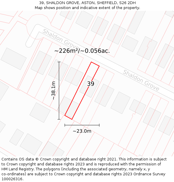 39, SHALDON GROVE, ASTON, SHEFFIELD, S26 2DH: Plot and title map