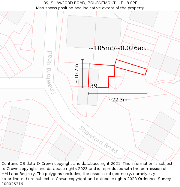 39, SHAWFORD ROAD, BOURNEMOUTH, BH8 0PF: Plot and title map