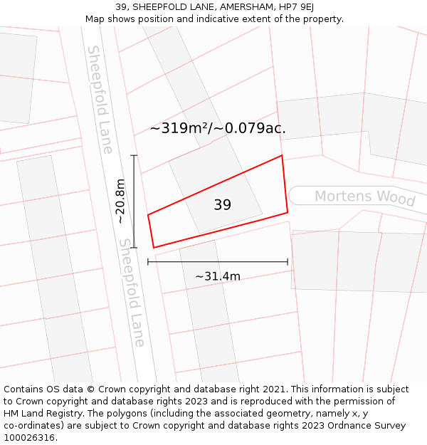 39, SHEEPFOLD LANE, AMERSHAM, HP7 9EJ: Plot and title map