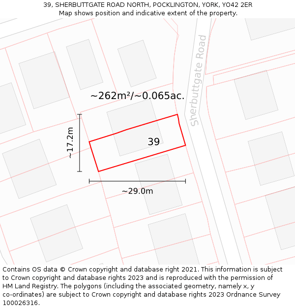 39, SHERBUTTGATE ROAD NORTH, POCKLINGTON, YORK, YO42 2ER: Plot and title map