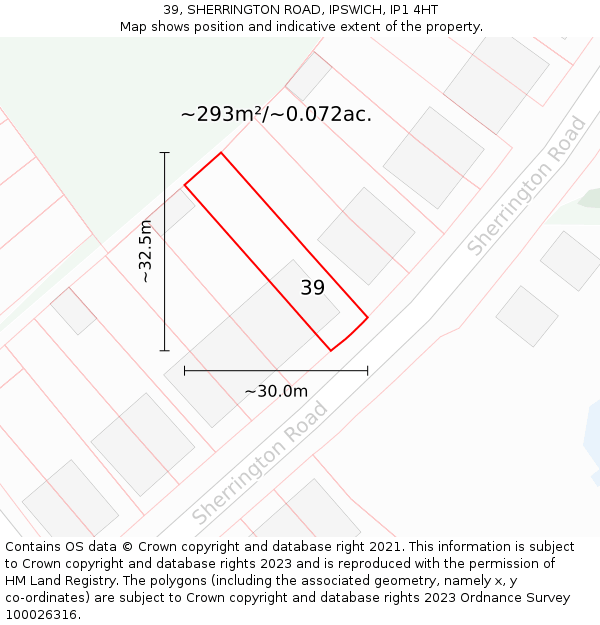 39, SHERRINGTON ROAD, IPSWICH, IP1 4HT: Plot and title map