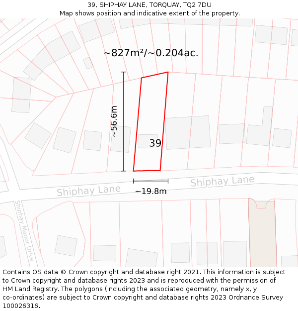 39, SHIPHAY LANE, TORQUAY, TQ2 7DU: Plot and title map