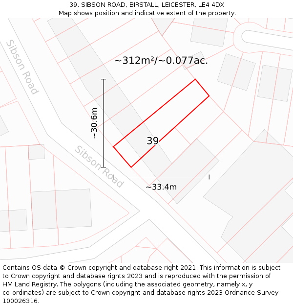 39, SIBSON ROAD, BIRSTALL, LEICESTER, LE4 4DX: Plot and title map