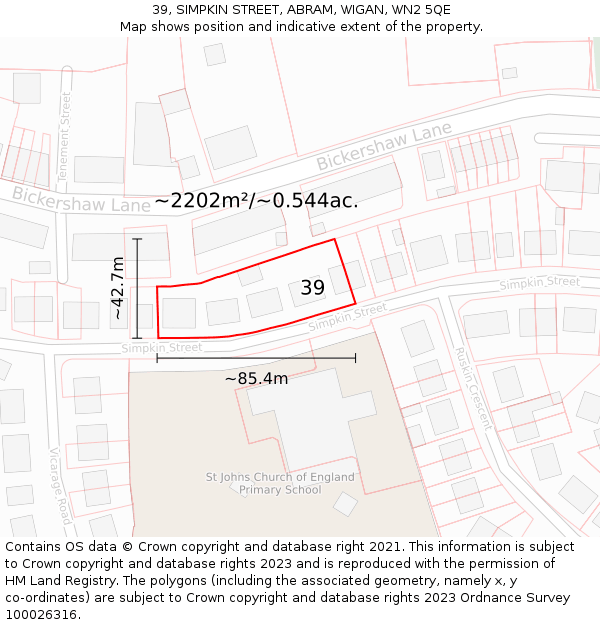 39, SIMPKIN STREET, ABRAM, WIGAN, WN2 5QE: Plot and title map