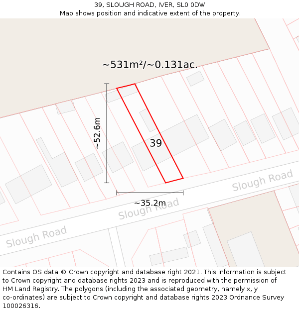 39, SLOUGH ROAD, IVER, SL0 0DW: Plot and title map