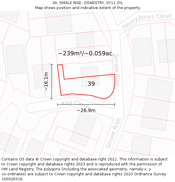 39, SMALE RISE, OSWESTRY, SY11 2YL: Plot and title map