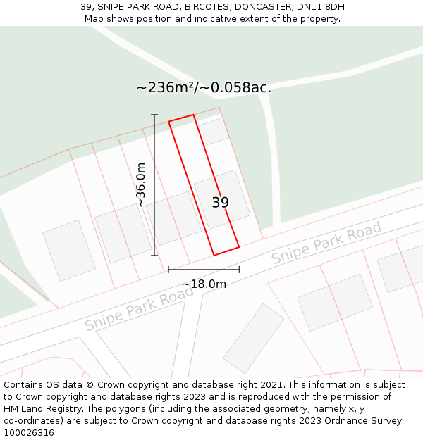 39, SNIPE PARK ROAD, BIRCOTES, DONCASTER, DN11 8DH: Plot and title map