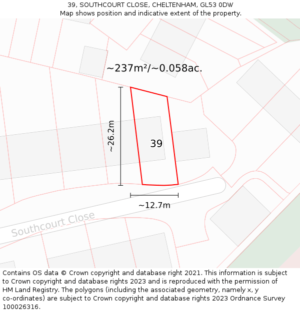 39, SOUTHCOURT CLOSE, CHELTENHAM, GL53 0DW: Plot and title map