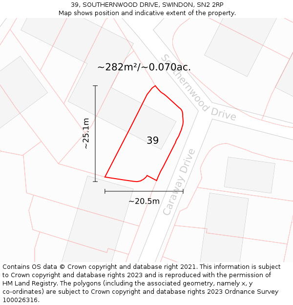 39, SOUTHERNWOOD DRIVE, SWINDON, SN2 2RP: Plot and title map