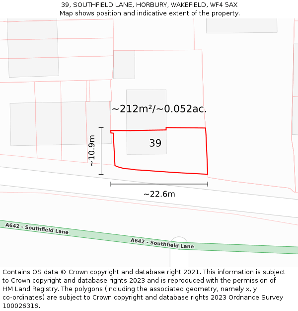 39, SOUTHFIELD LANE, HORBURY, WAKEFIELD, WF4 5AX: Plot and title map