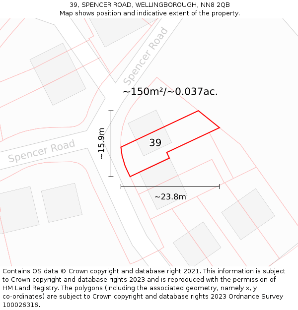 39, SPENCER ROAD, WELLINGBOROUGH, NN8 2QB: Plot and title map