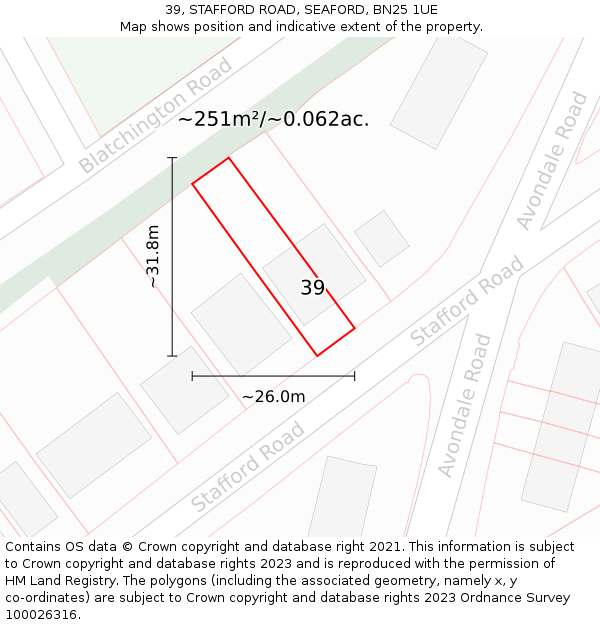 39, STAFFORD ROAD, SEAFORD, BN25 1UE: Plot and title map