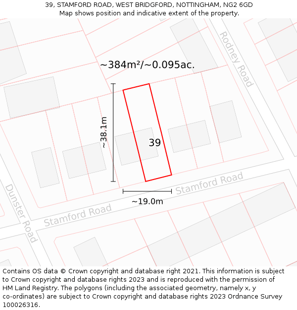 39, STAMFORD ROAD, WEST BRIDGFORD, NOTTINGHAM, NG2 6GD: Plot and title map