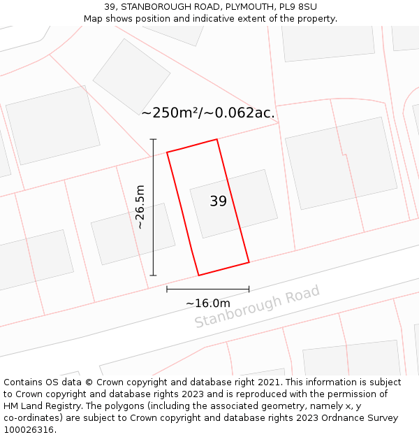 39, STANBOROUGH ROAD, PLYMOUTH, PL9 8SU: Plot and title map