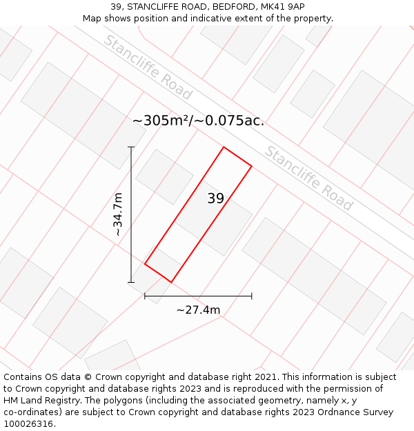 39, STANCLIFFE ROAD, BEDFORD, MK41 9AP: Plot and title map